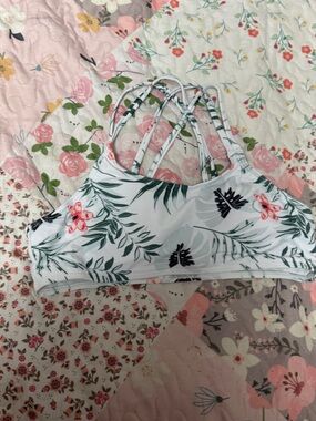 White Floral Strappy Bikini Top